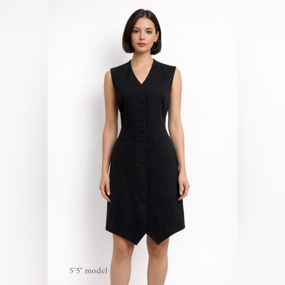 Claude Barthelemy Paris Black Wool Vest Dress French Vintage Tailored Waistcoat